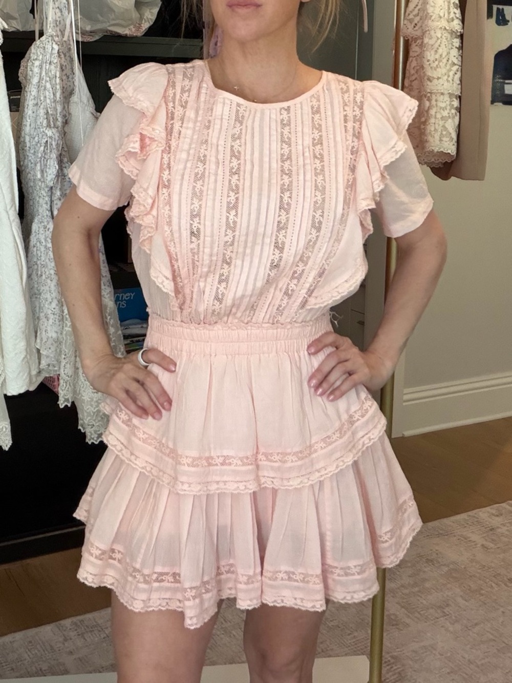 LoveShackFancy Pale Pink Ruffled Mini Dress